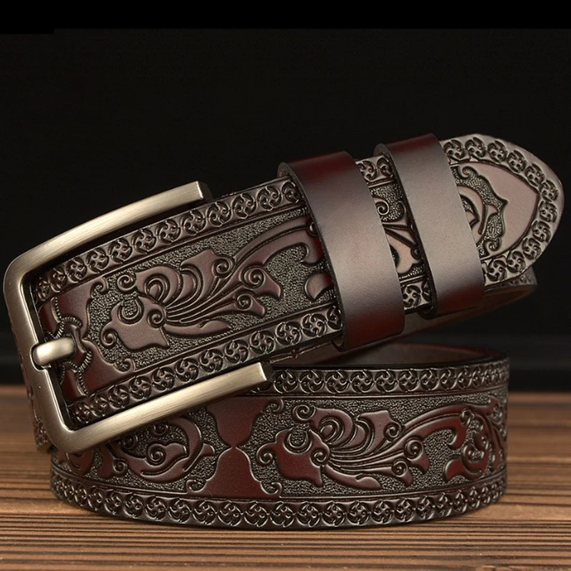 Ремень мужской из натуральной воловьей кожи модный винтажный Роскошный пояс с