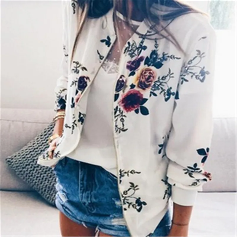 

Female Autumn Coat Floral Print Stand Collar Long Sleeve Zipper Slim Coat Women s Jacket Fashion Outwear Jumper Tops 2020 New