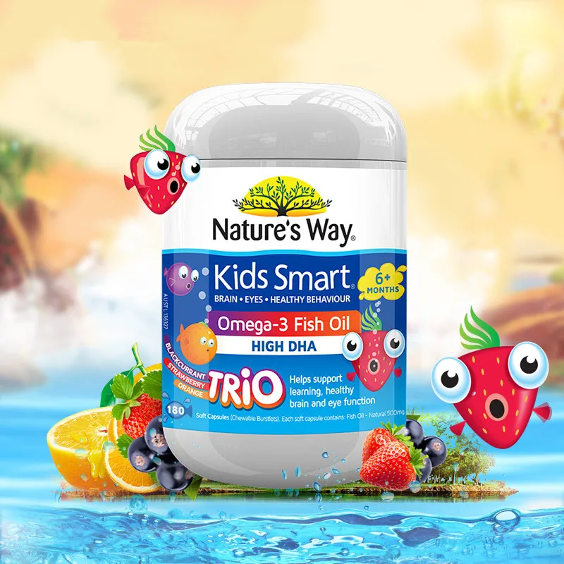 

Australia Nature Kids Children Smart Omega 3 Fish Oil 180Cap EPA DHA Supplement for Healthy Brain Eye Nervous System Development