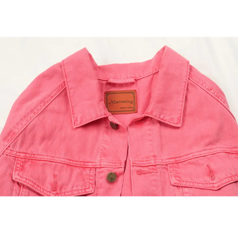 Женская джинсовая куртка розовая Свободная куртка-бомбер с рукавом летучая мышь
