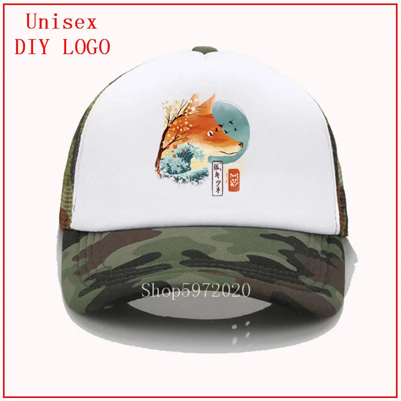 Кепка в сеточку с принтом японской лисы бейсболка для мужчин и женщин модная