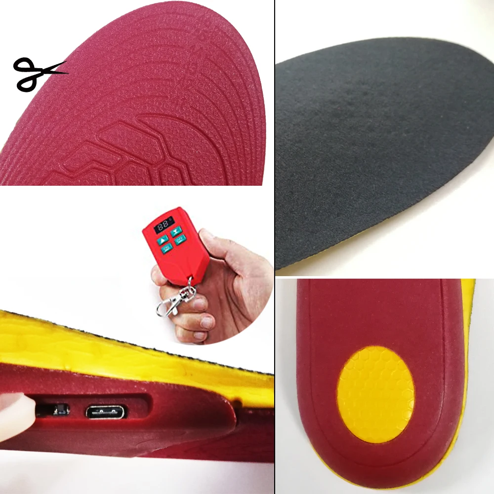 Orthotics Insoles 3D Arch Support Heated Shoes Insoles USB Electric Warming Shoes Insert with Remote Control for Skiing Hunting