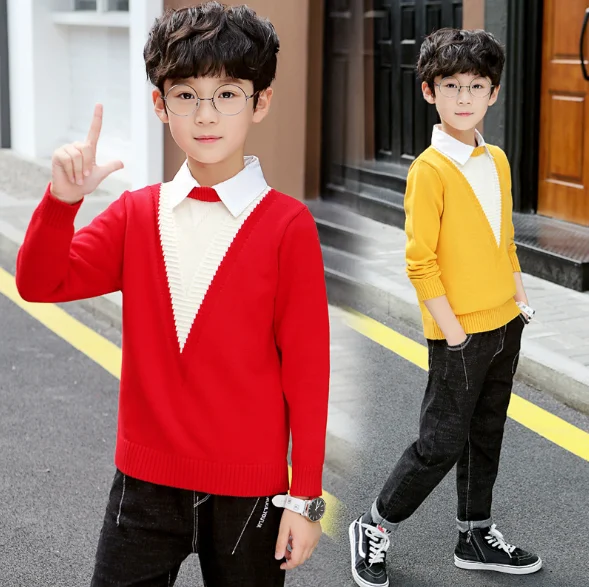 Свитера для мальчиков Сезон осень-зима Пуловеры Свитер Детская одежда Теплая