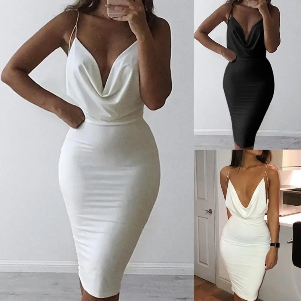 

summer outfits for women 2021 Midi Dress Summer Dress Solid Color Low Neck Female Women Backless Sexy Dress for Party