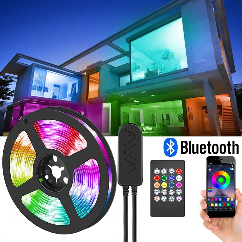 

Светодиодная лента с Управлением по Bluetooth, гибкая светодиодная лента RGB 5050, 12 В постоянного тока, 24 В, 5 м, 10 м, 15 м, 20 м