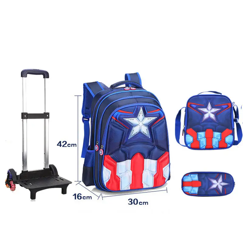 3D Детский рюкзак для путешествий на колесиках мальчиков школьников школьная