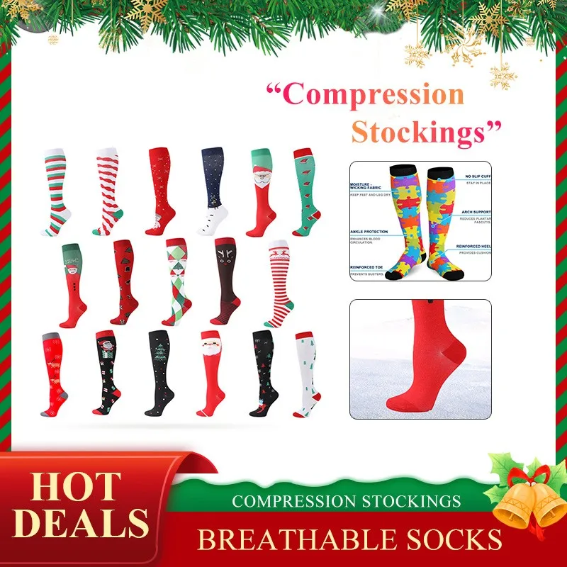 

1 Pairs Unisex Compression Stockings Christmas Cartoon Shaping Solid Snowman Exercise Leg Muscle Pressure Soothing Socks