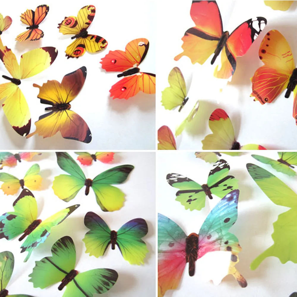 

#Hot 12pcs Decal Wall Stickers Home Decorations 3d Butterfly Rainbow Household Decorations 3D Butte Cute Wall Art Decoration