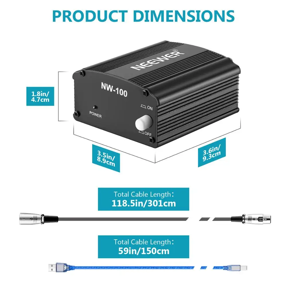 Neewer 1-канальный источник фантомного питания 48 В + USB-кабель XLR микрофонный кабель