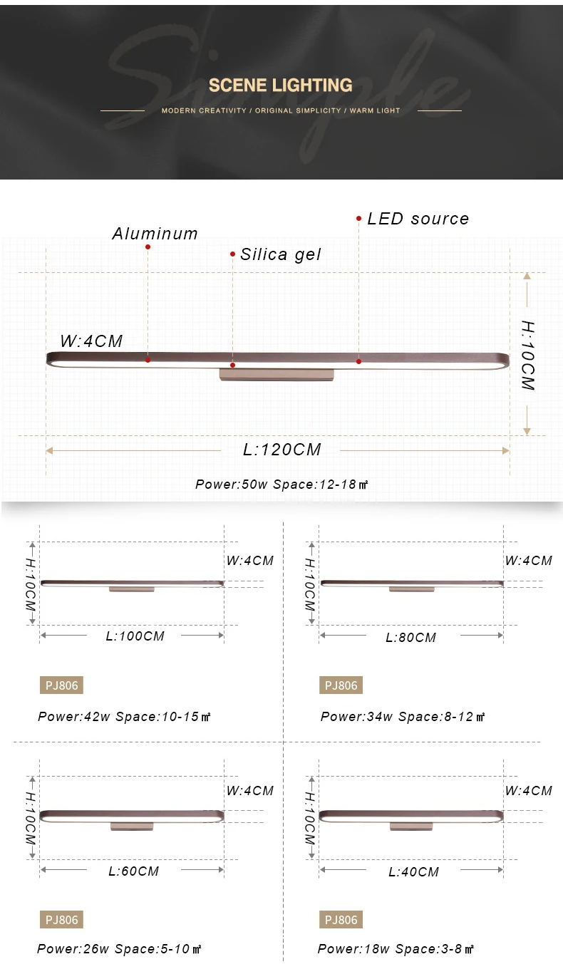 Современный светодиодный зеркальный светильник 40/60/80/100/120 см AC110-240V настенный промышленный настенный светильник для ванной комнаты светильник настенный водонепроницаемый