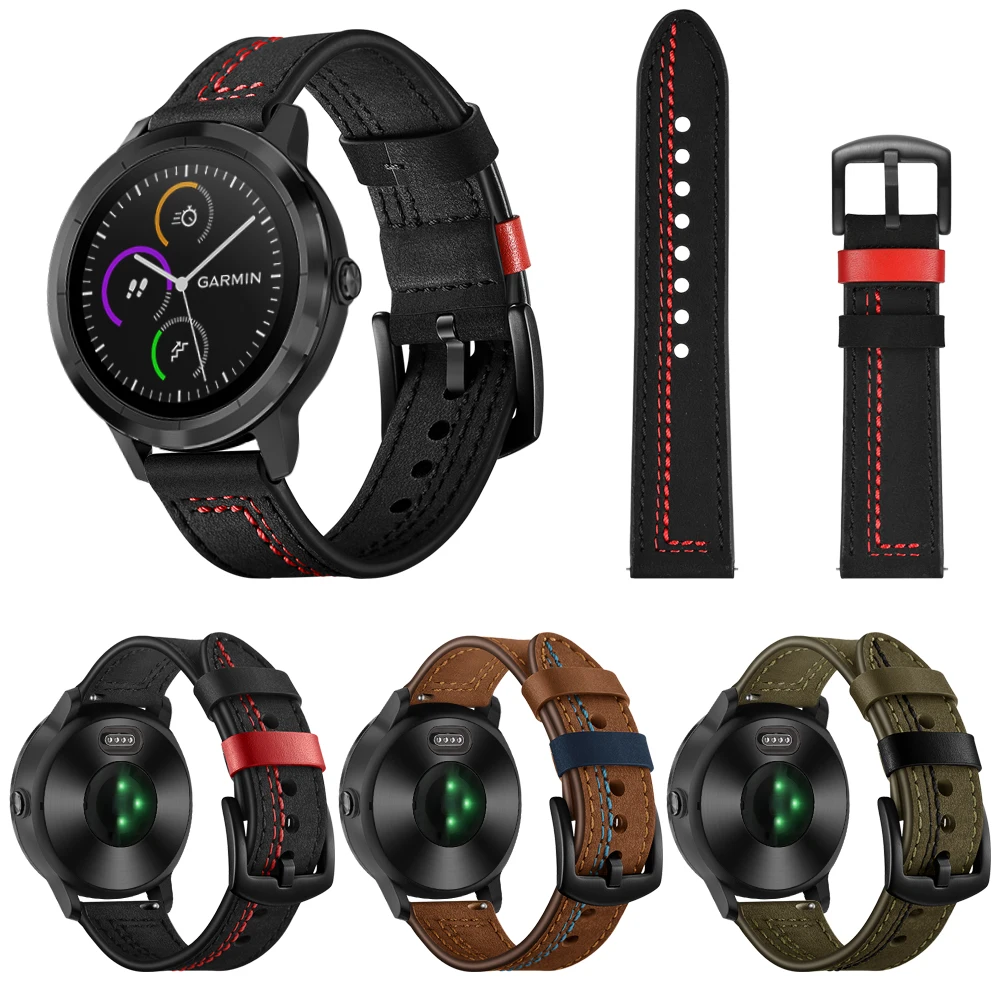 Ремешок JKER 20 мм из натуральной кожи для Garmin Vivoactive 3 Forerunner 645 245 245M Vivomove HR спортивный