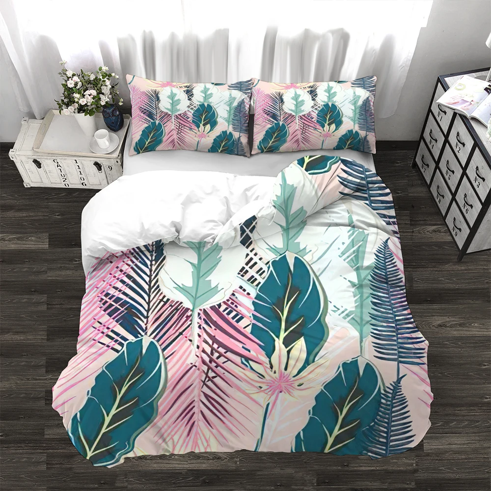 

Chrysanthemum Maple Leaf Pattern 3pcs Duvet Cover Set Durable Tropical Style Bedding Set Stylish Comforter Cover Gifts