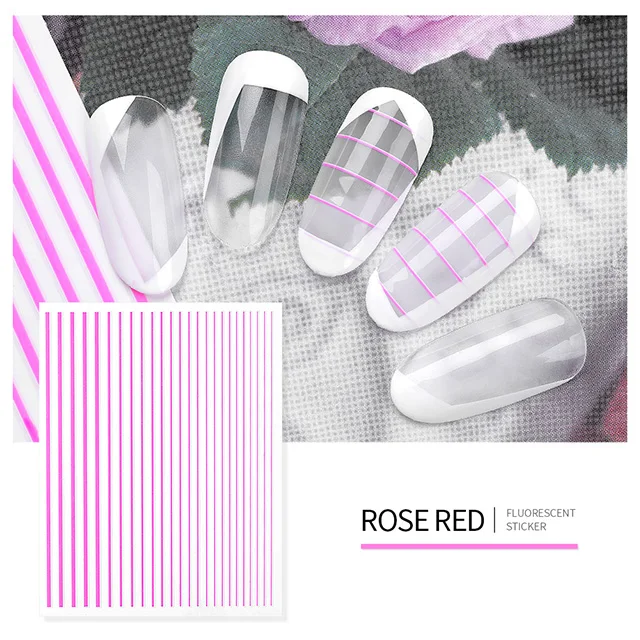 Style 1-Rose Red 5 флюоресцентные цвета наклейки для ногтей полосатые линии наклейки для дизайна ногтей клейкие 3D ленты наклейки для дизайна ногтей Аксессуары для маникюра - Цвет: Style 1-Rose Red