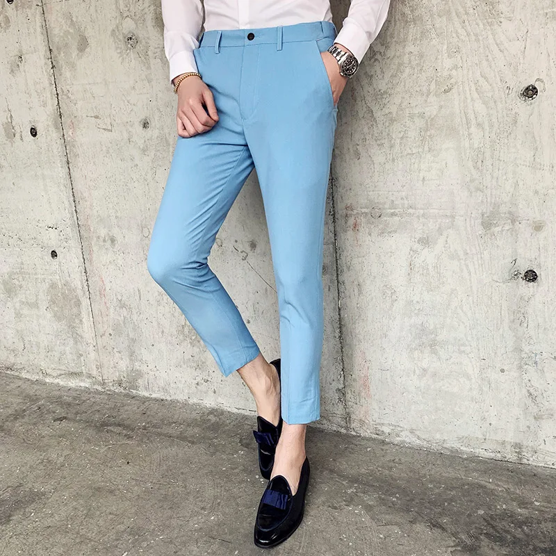 

2021 Men Dress Pant Plaid Business Casual Slim fit Ankle Length Pantalon Classic Vintage Check Suit Trousers Wedding