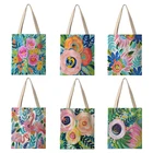 Красивые холщовые сумки через плечо с цветочным рисунком для женщин, 2020, двусторонние сумки с принтом для студентов и учебников, с карманом внутри AKB01258