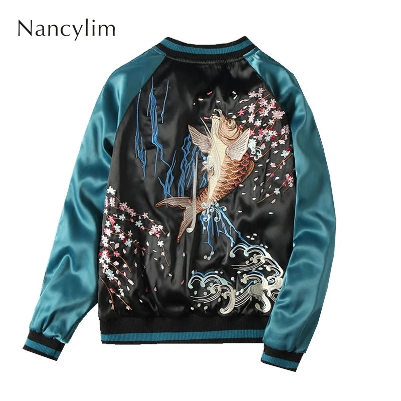 Куртка Мужская/женская с вышивкой карпа на весну/осень|Женские куртки| |