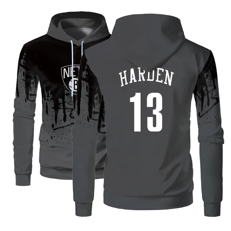 

Мужская Трикотажная футболка для баскетбола в американском стиле, Свитшот #13 Harden, Бруклинская сеточка, модная толстовка с капюшоном и принт...