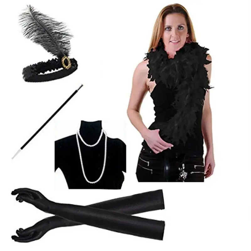 

Набор из пяти предметов для женщин, перчатки, сигаретная палочка, ожерелье, повязка на голову, аксессуары для Хэллоуина, новинка