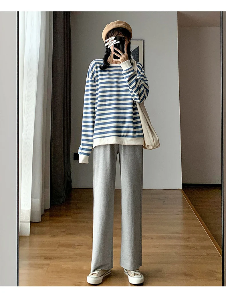 

Gray Sports Pants Female Loose Straight Spring, Autumn and Summer 2021 New Slimming Versatile Casual High Waist Drooping Wide