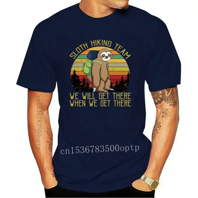 

New Sloth Hiking Team We Will Get There Funny Vintage Men T-Shirt Harajuku Streetwear Funny Aesthetic Cotton Men Black Tshirt