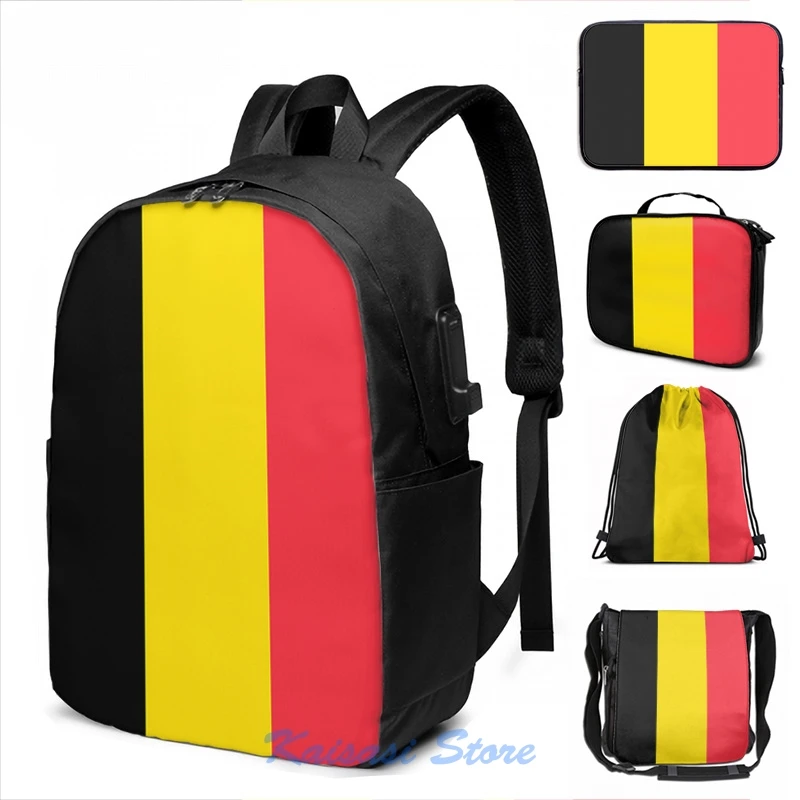 Забавный графический принт флаг Бельгии рюкзак с USB-зарядкой мужские школьные