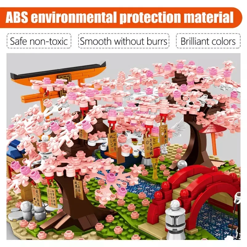 

1400PCS Friends Street View Sakura Inari Shrine Building Blocks Creator Cherry Blossom Tree House Construct Brick Toys for Girls