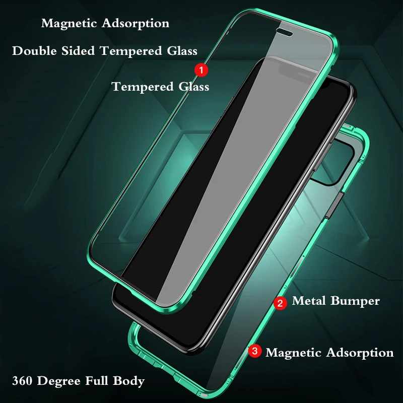 360 Полный Магнитный чехол для телефона iPhone 11 Pro 11 Pro MAX металлический бампер для iPhone XS XR XS MAX 8 7 6 6S Plus стеклянный чехол