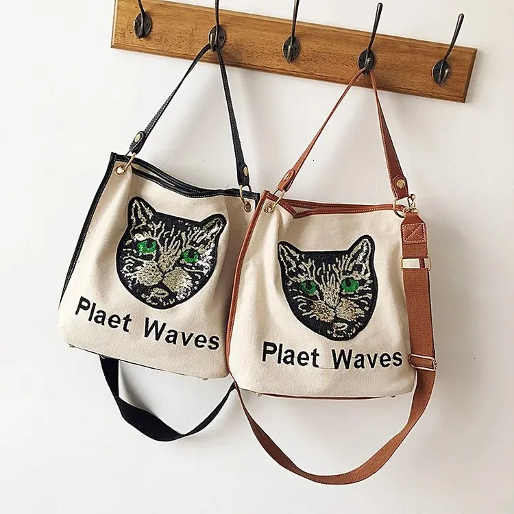 2019 Холщовая Сумка осень-зима новая &quotголова кота из мультфильма&quot одно плечо