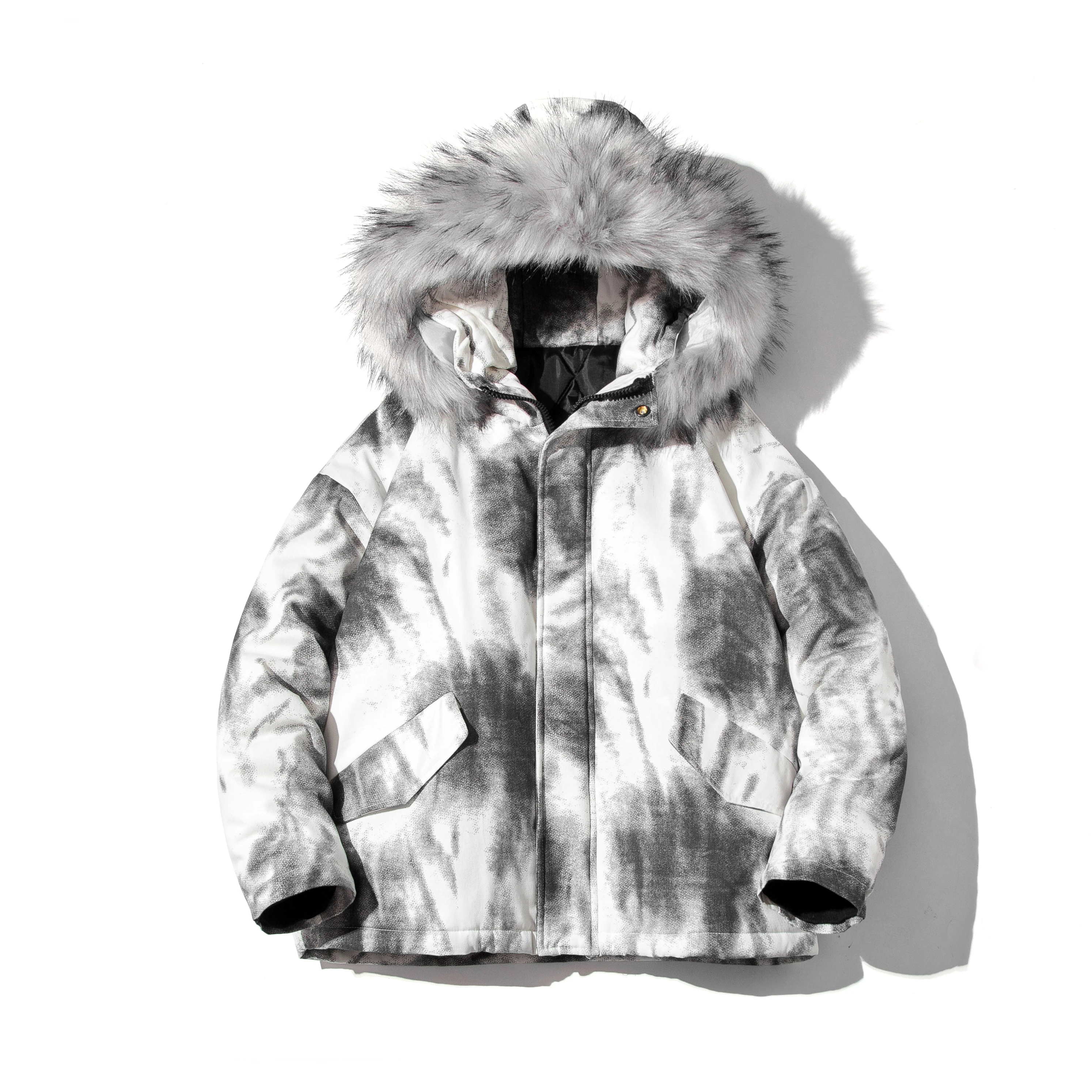 

Hip Hop Parkas Jackets Men 2020 Winter Fur Collar Hooded Windbreaker Coats Male Warm Thick Parka Padded Streetwear Tie Dye WQ252
