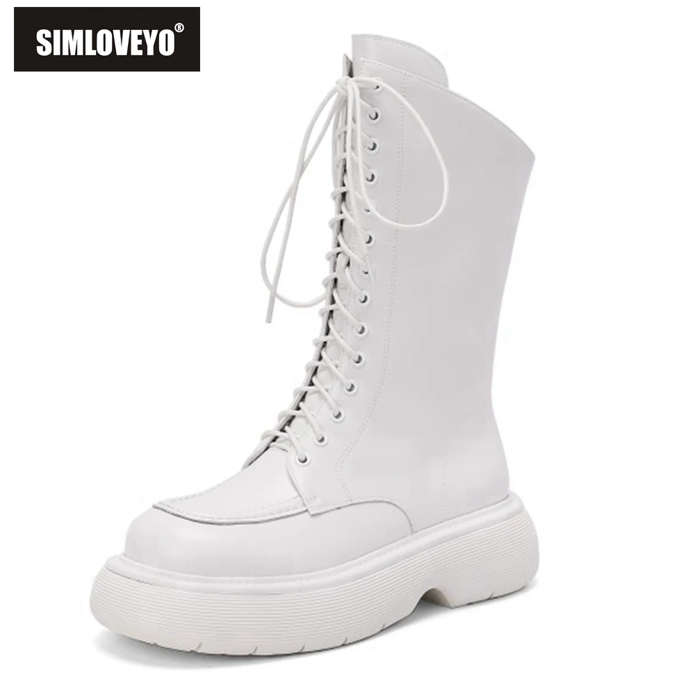 

Genuine Leather Lace-up Round Toe Waterproof 5.5CM Platform Shoes Autumn Winter Women Boots Leisure Fashion Ankle Boots S2377