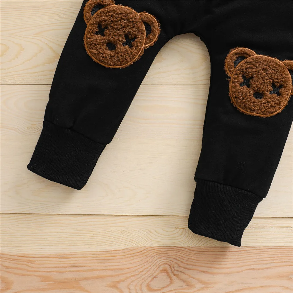1-5 Years Kid Boys Girls 2Pcs Tracksuit Suits Fall Baby Plush Cartoon Bear Long Sleeves Sweatshirt Top + Elastic Waist Pants