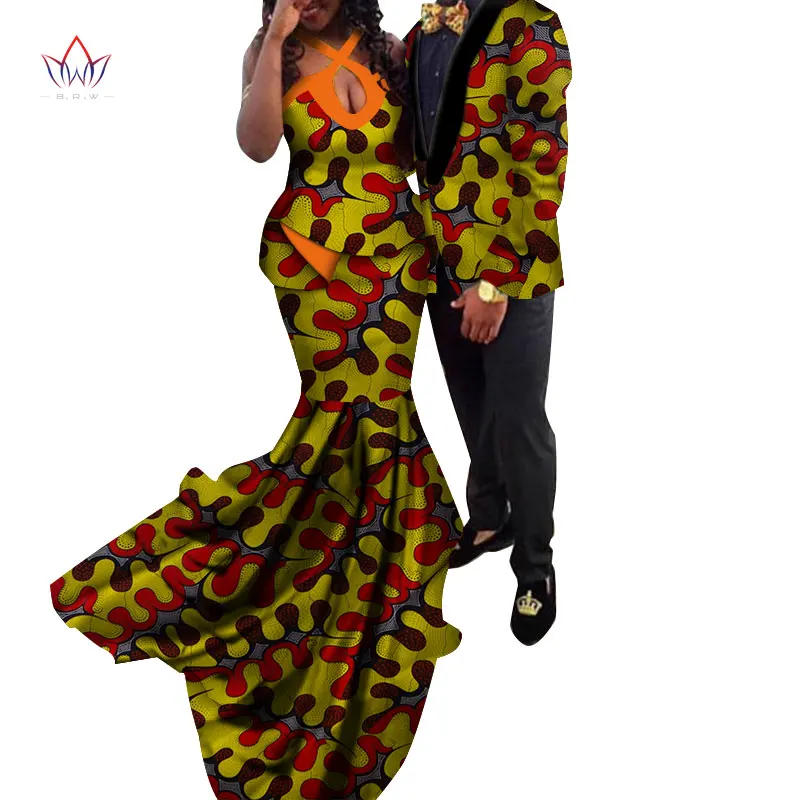 12 African Couple Clothes African Dresses for Women Bazin Riche Long Evening Dresses African Men Jacket Coat Clothing WYQ154 - Color: 12