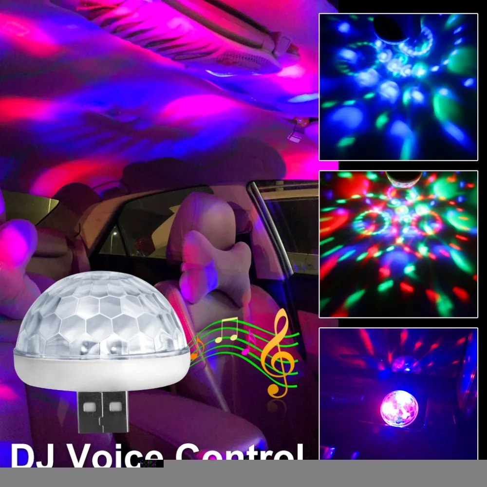 Автомобильная светодиодная автомобильная лампа USB окружающий свет DJ RGB мини