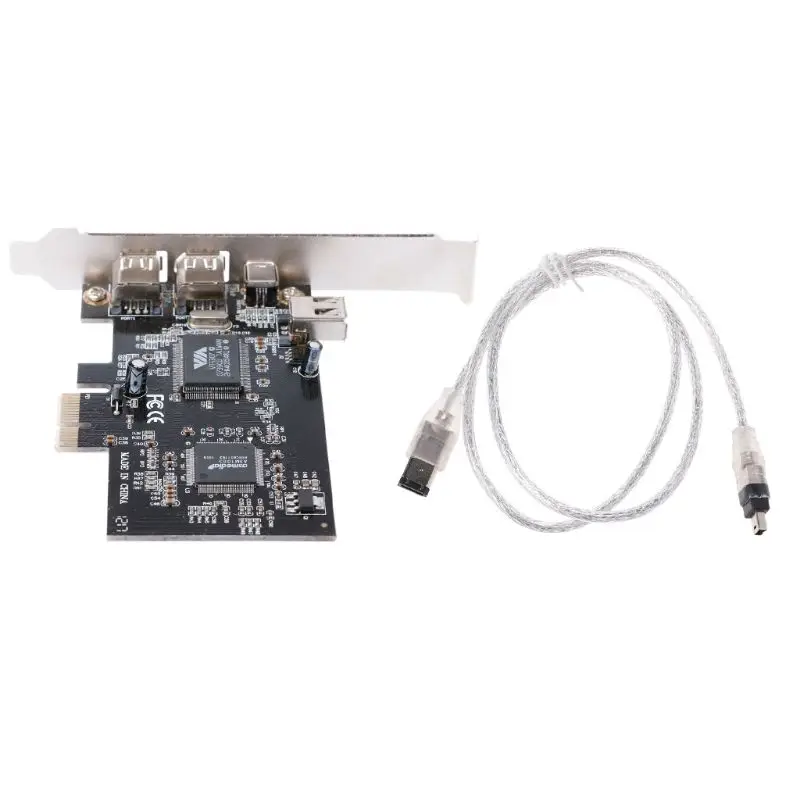 

PCI-e 1X IEEE 1394A 4 Port(3+1) Firewire Card Adapter 6-4 Pin Cable For Desktop PC