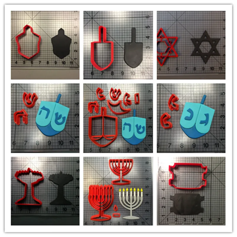 Еврейский Ханка торга Dreidel Menorah Звезда Давида 3D печать PLA печенья резаки читать