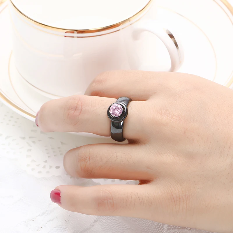 Блестящие Элегантные керамические кольца Стразы розового цвета для дам женское