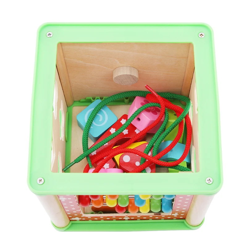 

Children Multifunction Four Sides Treasure Chest Wooden Five-in-one Colorful Beads Toys Baby Education Intellectual Puzzle Game