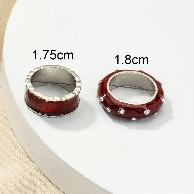 

2 Pieces/Set Ins Wine Red Enamel Men Black Irregular Man Minimalism Knuckle Finger Band Rings Korean Fashion Women Party Jewelry