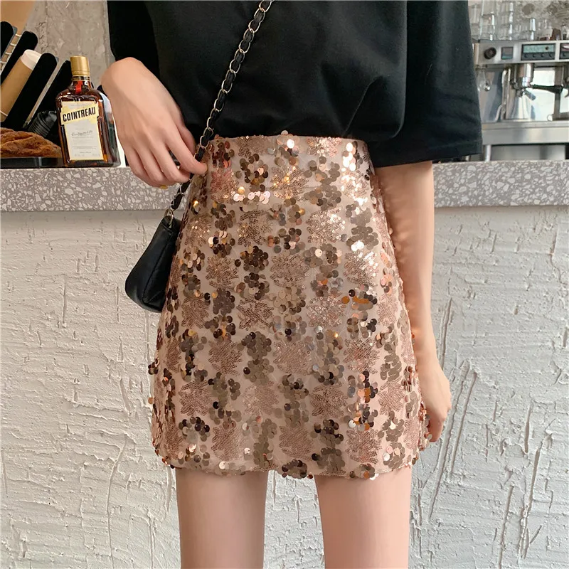 Женская золотистая мини юбка расшитая блестками вечерние Рождественские