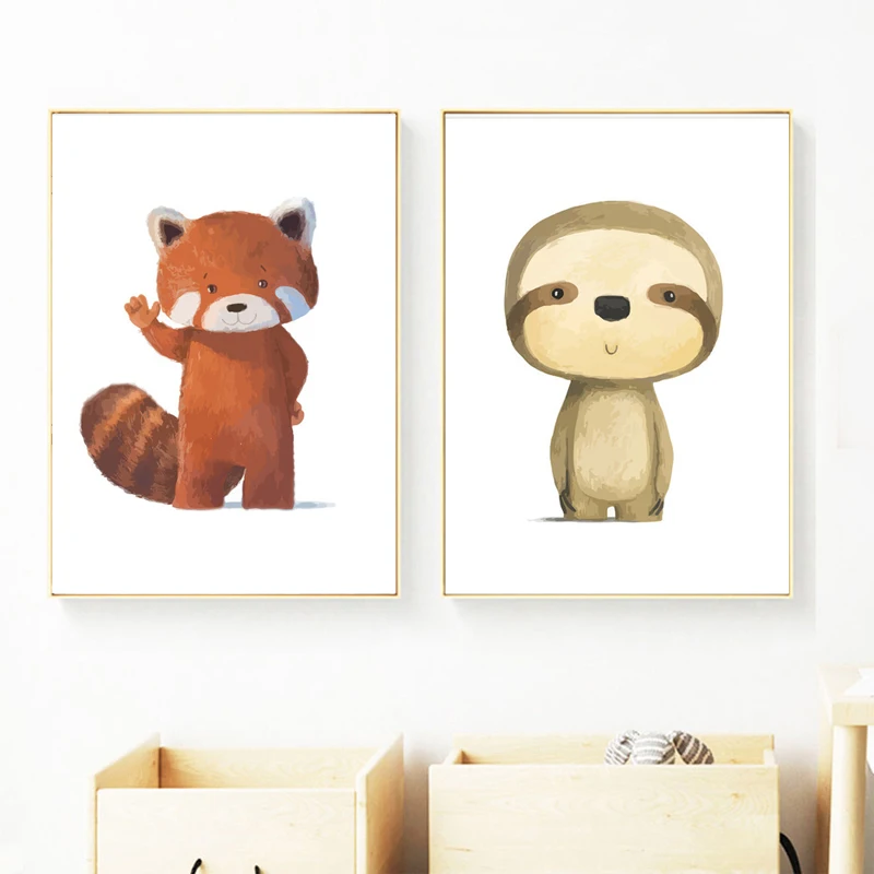 Скандинавский плакат лиса Пингвин коала Ленивец Лемур медведь и печать живопись