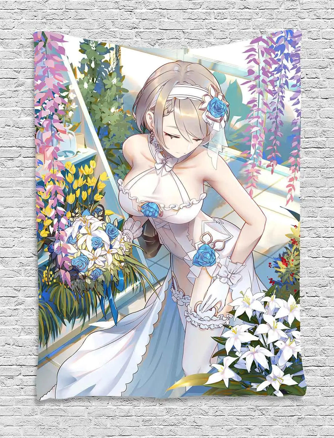 Simsant Japanese Animation Tapestry White Dresses Girl Magic Blanket Backdrop Wall Hanging Tapestries for Living Room Decor | Дом и сад