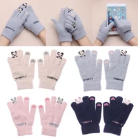 fashion thick warm female cartoon cats knitted women mittens full finger touch screen gloves