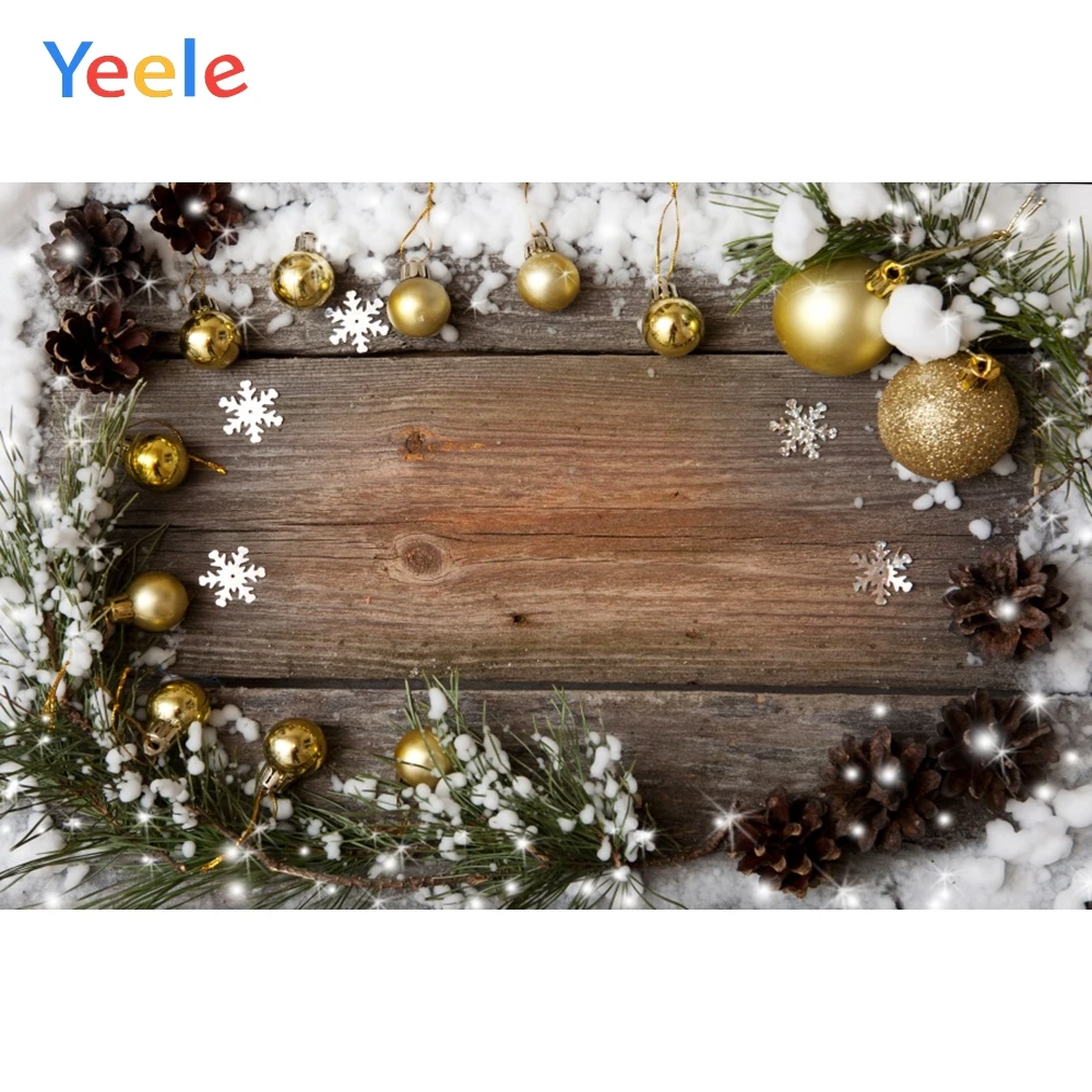 Yeele Рождественские фоны Дерево шар снег деревянная доска фотографии