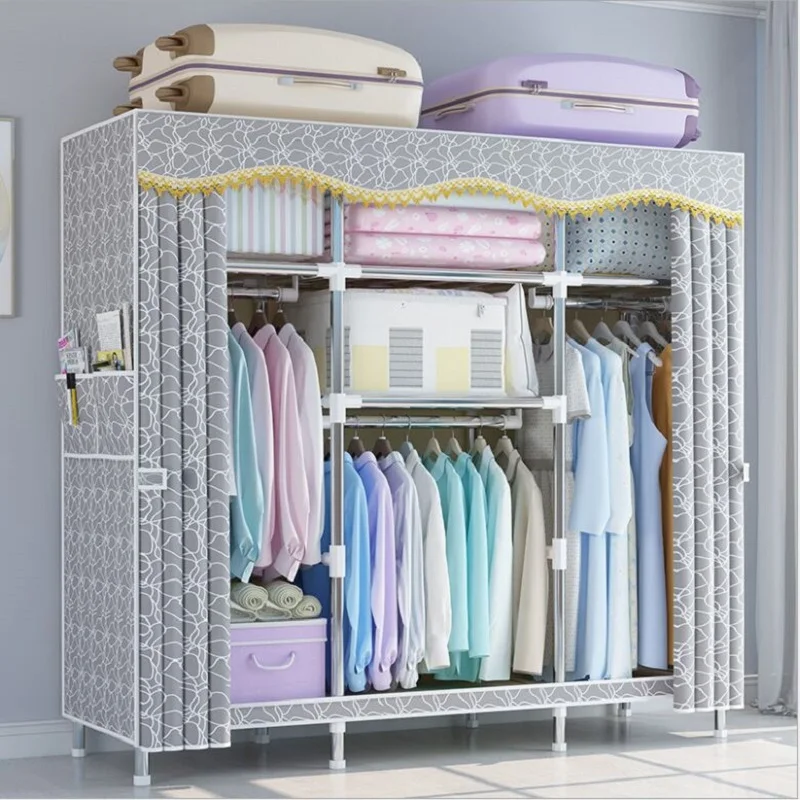 

Простой гардероб 163 см, пресс для одежды, Усиленная стальная труба, терилен, простой и экономичный шкаф для хранения и сборки