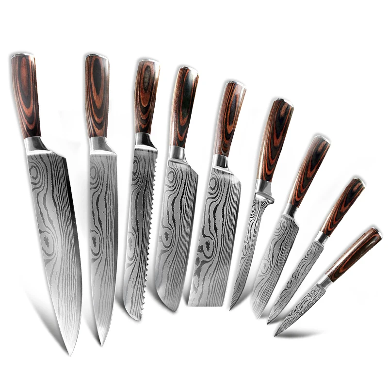 

Auspicious cloud stainless steel kitchen knife laser pattern knife set sharp 8-inch kitchen fruit knife