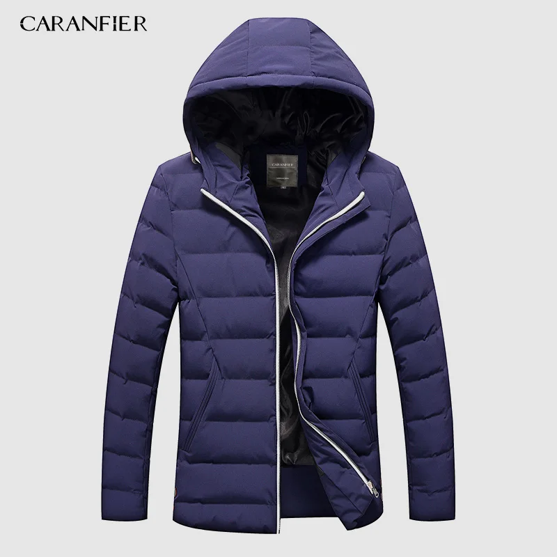 Blue CARANFIER/Новинка года, Зимняя Мужская парка, куртка с капюшоном, умная Повседневная хлопковая куртка, дышащая теплая мужская куртка на молнии, мужская пуховая парка - Цвет: Blue