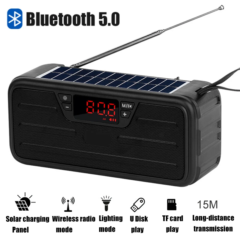 

Портативный fm-радио солнечный Bluetooth динамик Открытый громкий динамик с светодиодный фонарик с цифровым дисплеем поддержка tf-карты/AUX/USB Play