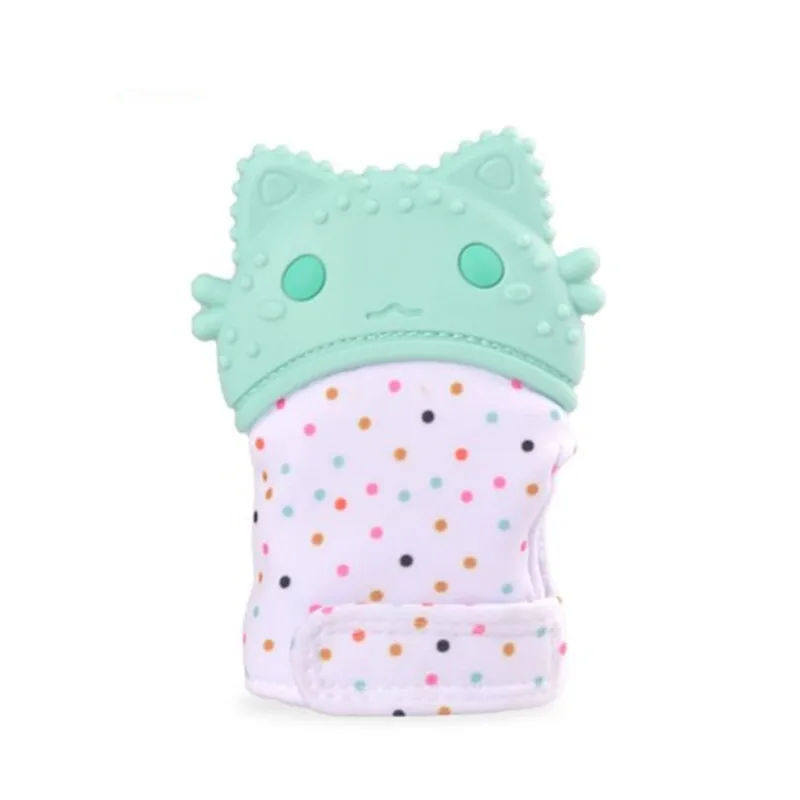 Green cat Детские Силиконовые варежки, Детские Соска, молярные перчатки, Прорезывание Зубов, жевательный Прорезыватель для кормления, детские перчатки, царапины для новорожденных - Цвет: Green cat
