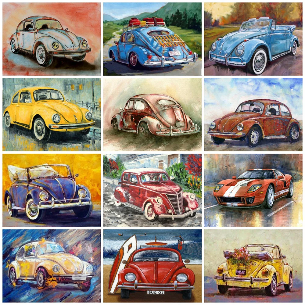 

AMTMBS Colorful Car Acrylic DIY Painting By Numbers Adults Hand Painted On Canvas Oil Coloring By Numbers Wall Painting Decor