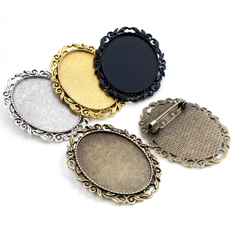 

New Fashion 5pcs 30x40mm Inner Size 4 Colors Plated Pin Brooch Pierced Style Base Setting Pendant